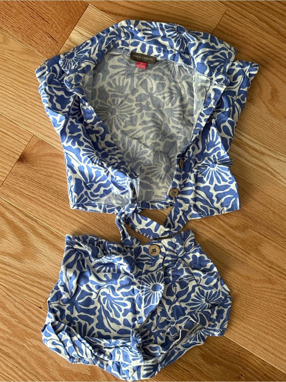 Vince Camuto Kids Blue & White Floral Tie-Front Top + Shorts Set